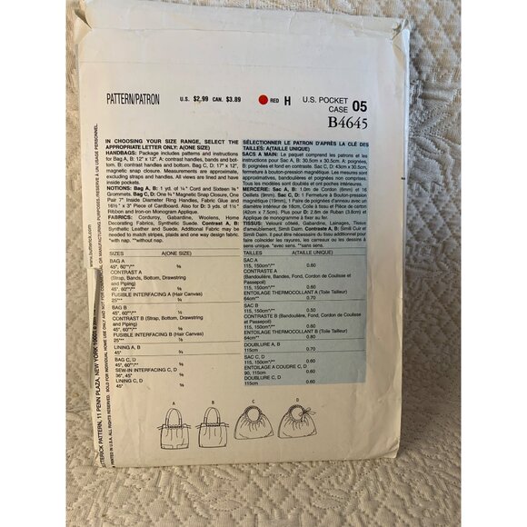 McCall's Misses Handbag Sewing Pattern B4645 - Picture 5 of 9